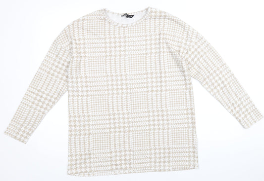 Peacocks Womens Beige Round Neck Geometric Polyester Pullover Jumper Size 10