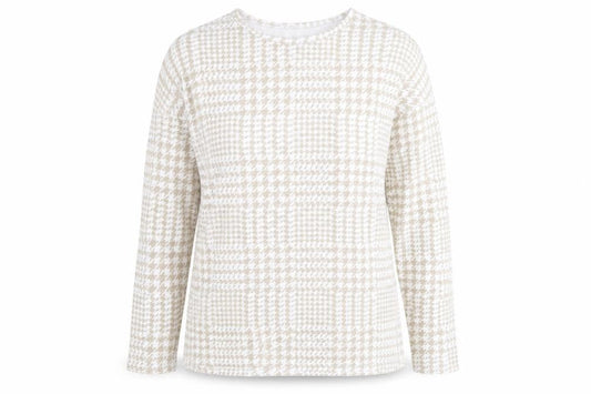 Peacocks Womens Beige Round Neck Geometric Polyester Pullover Jumper Size 10