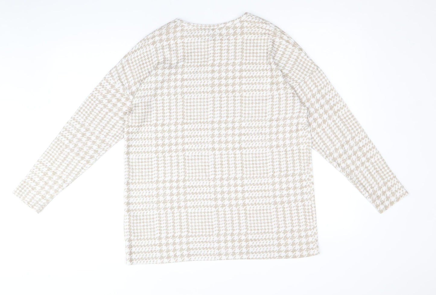 Peacocks Womens Beige Round Neck Geometric Polyester Pullover Jumper Size 10