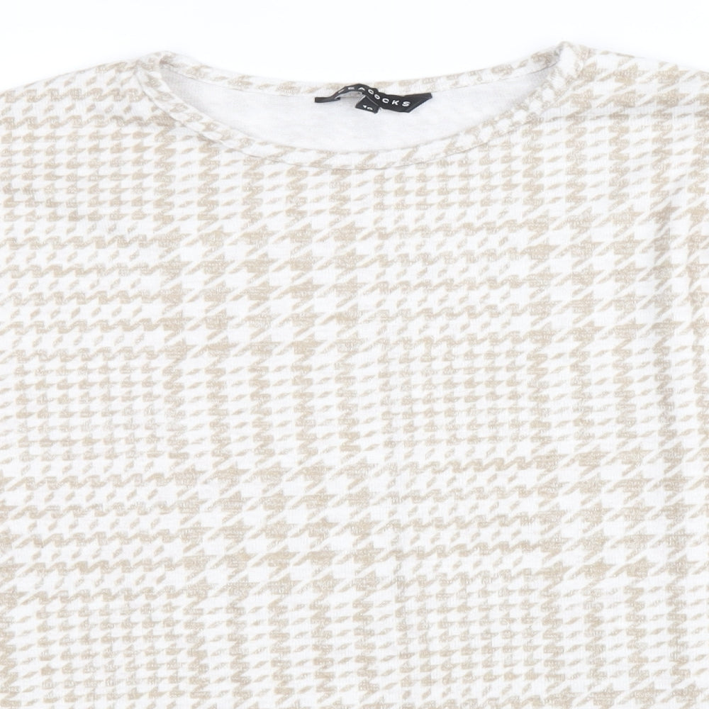 Peacocks Womens Beige Round Neck Geometric Polyester Pullover Jumper Size 10