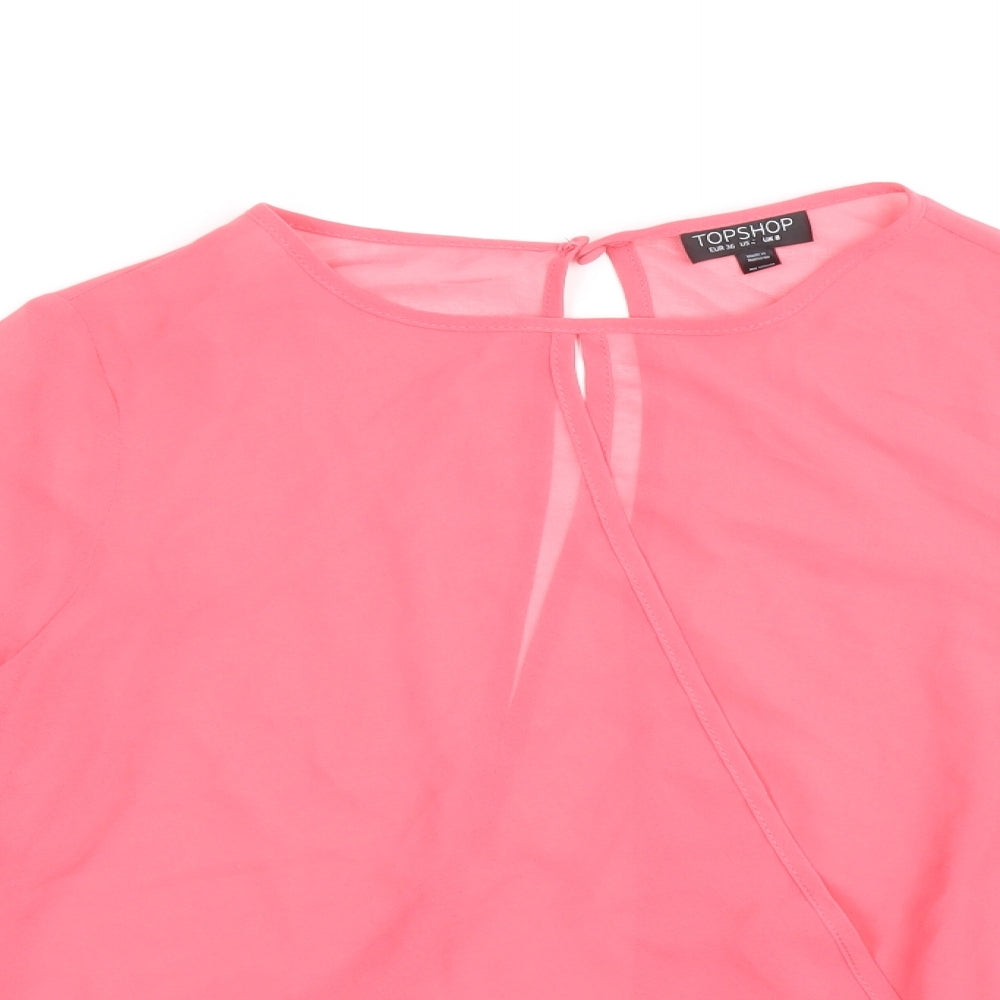Topshop Womens Pink Polyester Basic Blouse Size 8 Round Neck