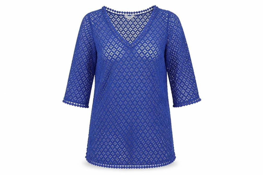 Lepel Womens Blue Cotton Shift Size S V-Neck Pullover