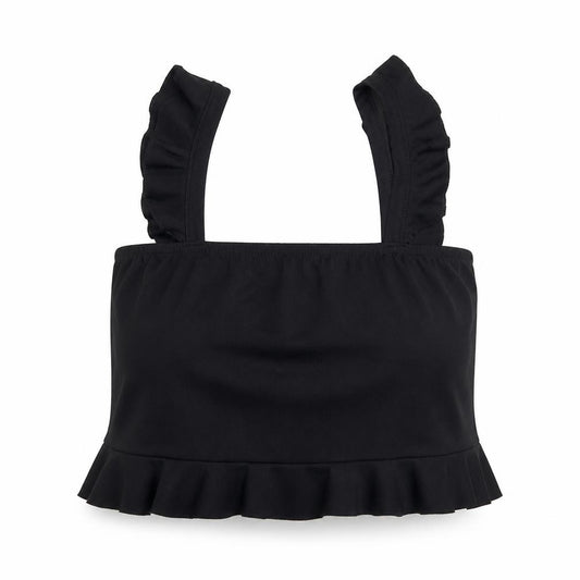 PRETTYLITTLETHING Womens Black Polyester Cropped Tank Size 10 Off the Shoulder