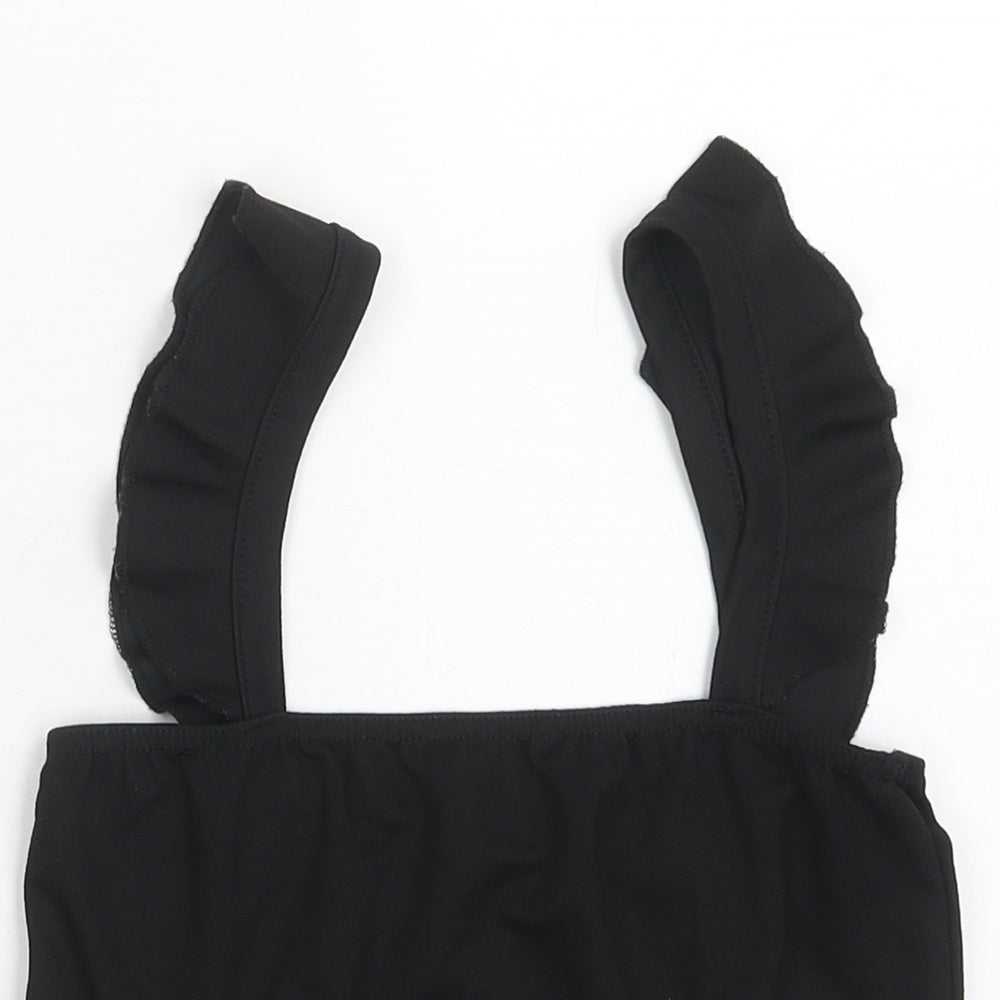 PRETTYLITTLETHING Womens Black Polyester Cropped Tank Size 10 Off the Shoulder
