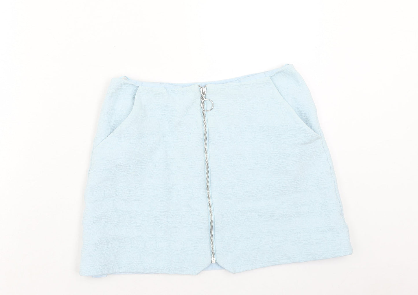 Topshop Womens Blue Cotton Mini Skirt Size 10 Zip