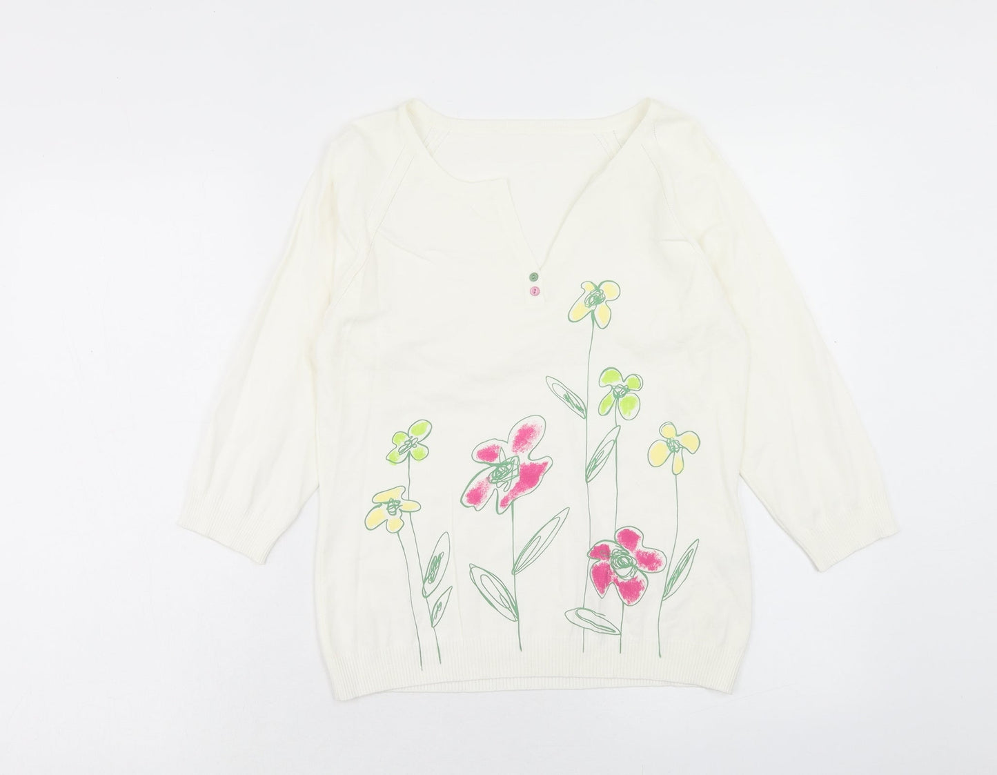 Apange Womens Ivory V-Neck Viscose Pullover Jumper Size M