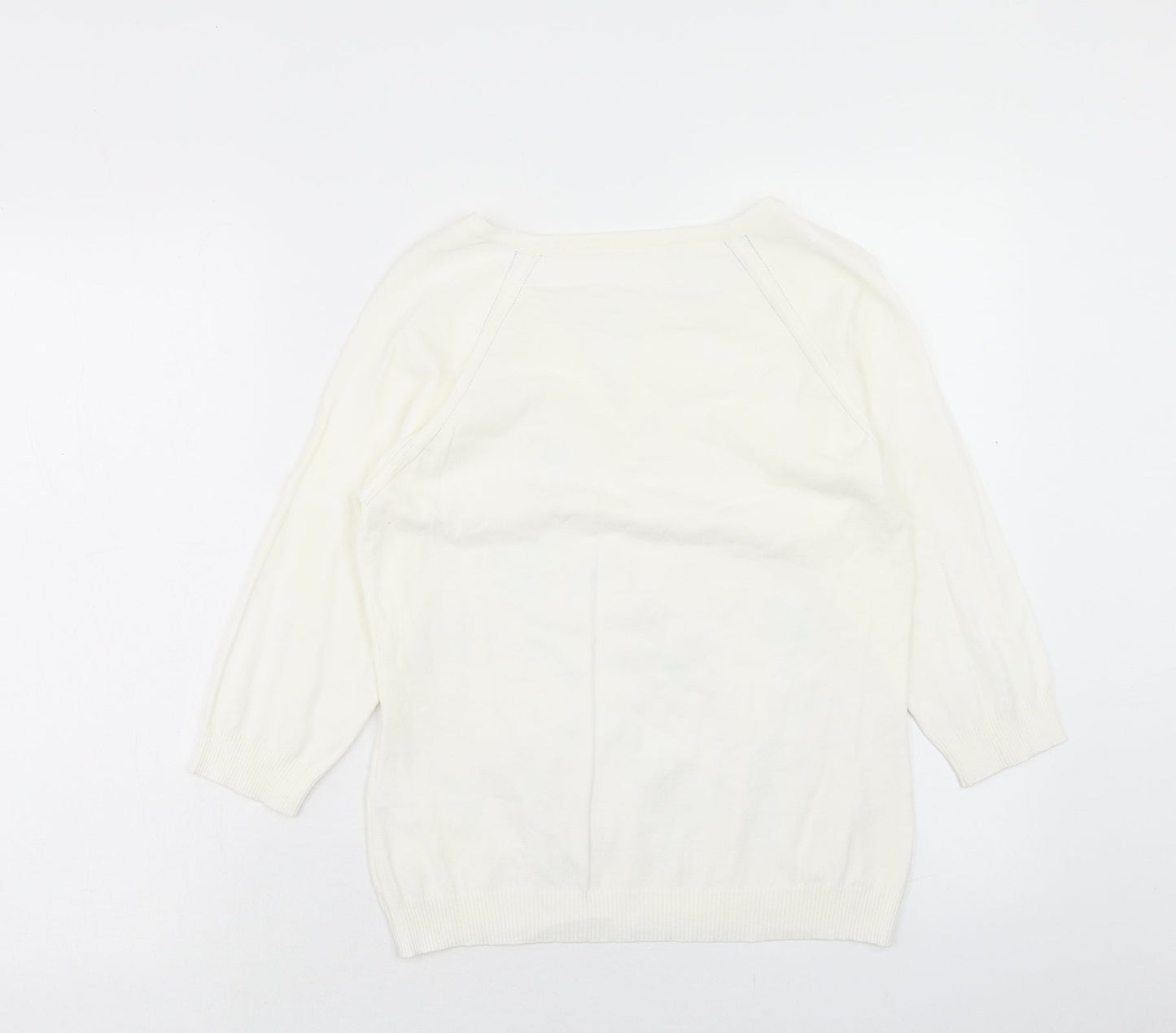 Apange Womens Ivory V-Neck Viscose Pullover Jumper Size M