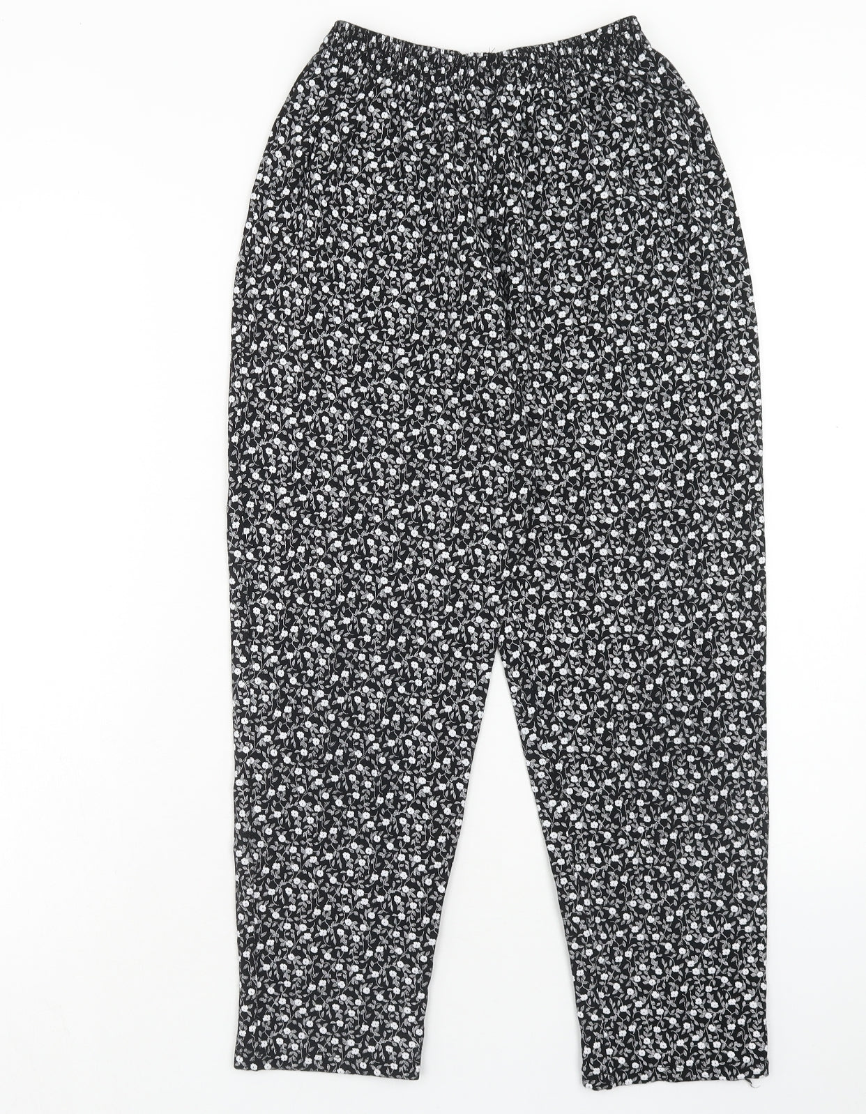 Preworn Womens Black Floral Polyester Trousers Size S Regular - Size S-M