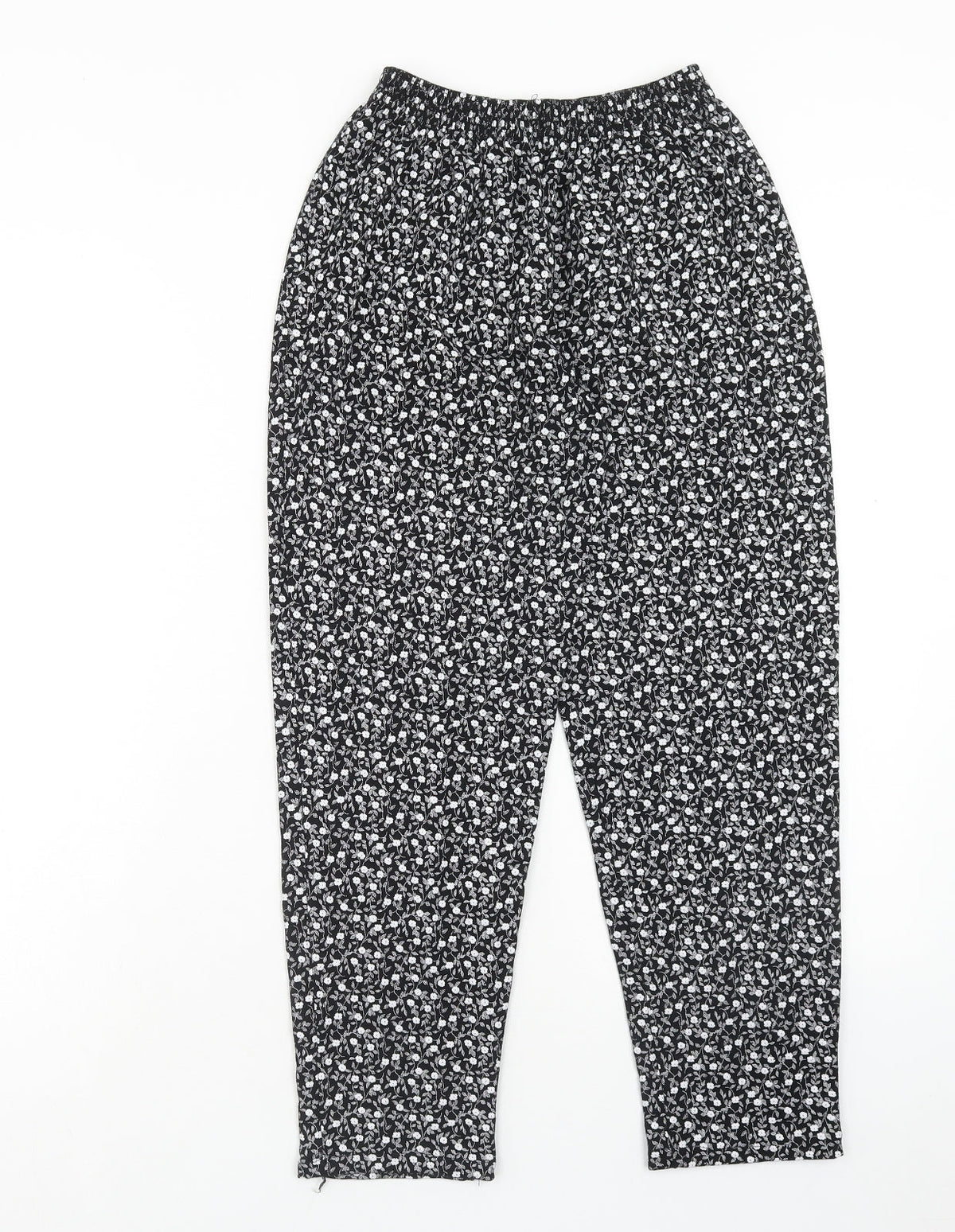 Preworn Womens Black Floral Polyester Trousers Size S Regular - Size S-M