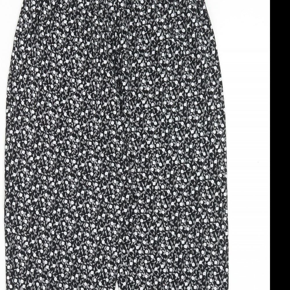 Preworn Womens Black Floral Polyester Trousers Size S Regular - Size S-M