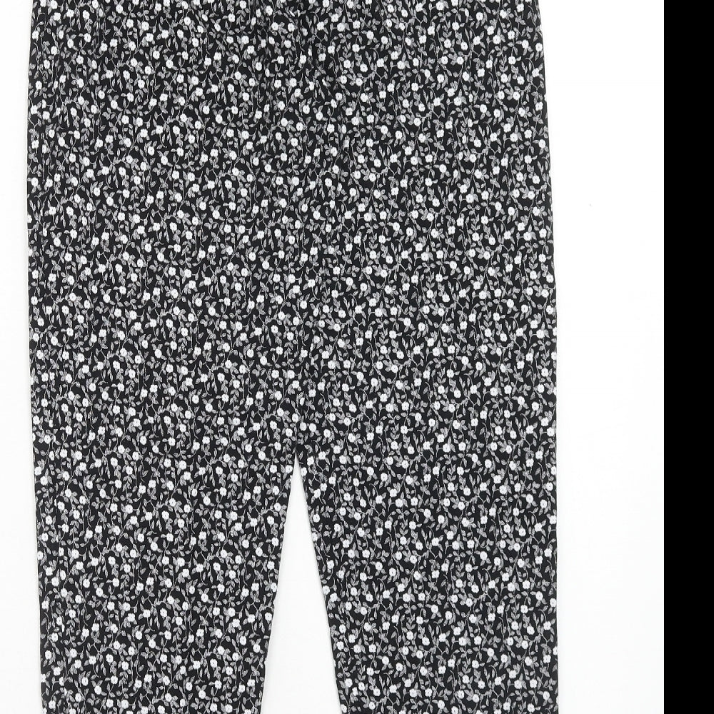 Preworn Womens Black Floral Polyester Trousers Size S Regular - Size S-M