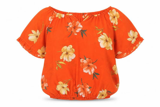 New Look Womens Orange Floral Polyester Cropped Blouse Size 12 Off the Shoulder