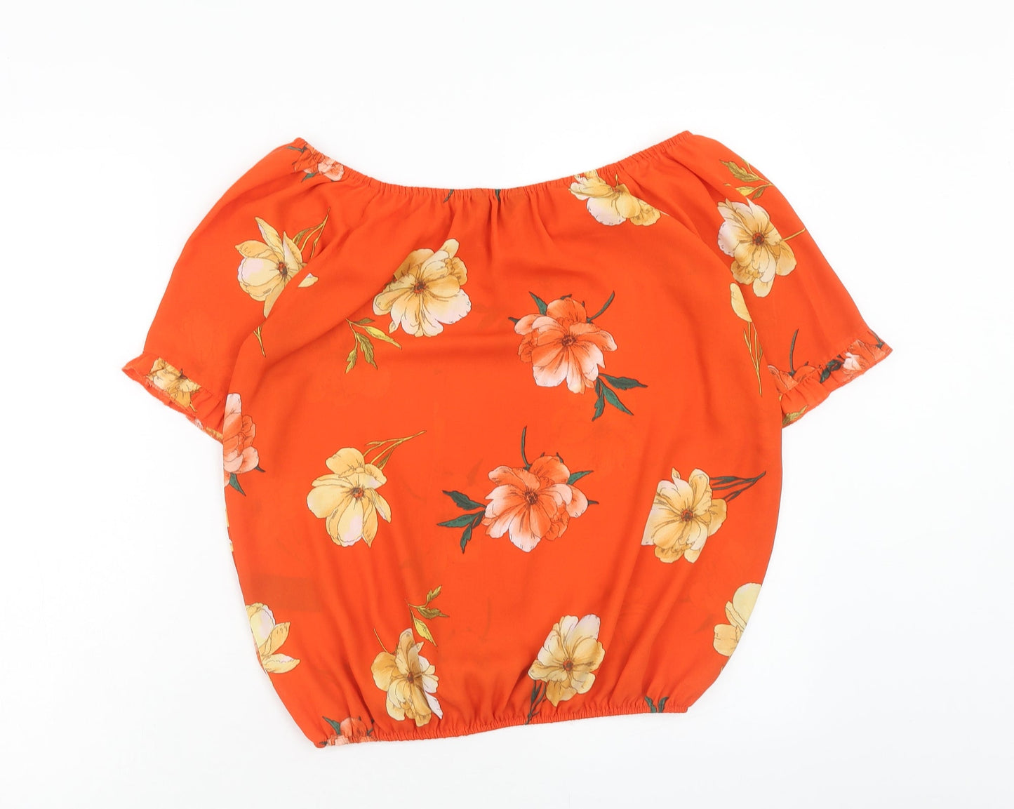 New Look Womens Orange Floral Polyester Cropped Blouse Size 12 Off the Shoulder