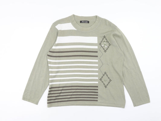 ALEXARA Womens Green Round Neck Geometric Cotton Pullover Jumper Size XL