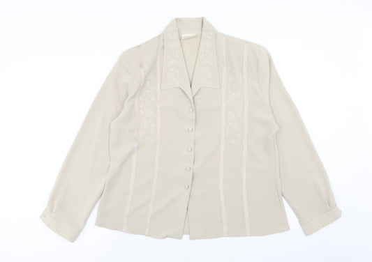 Michael Gold Womens Beige Polyester Basic Button-Up Size 18 Collared