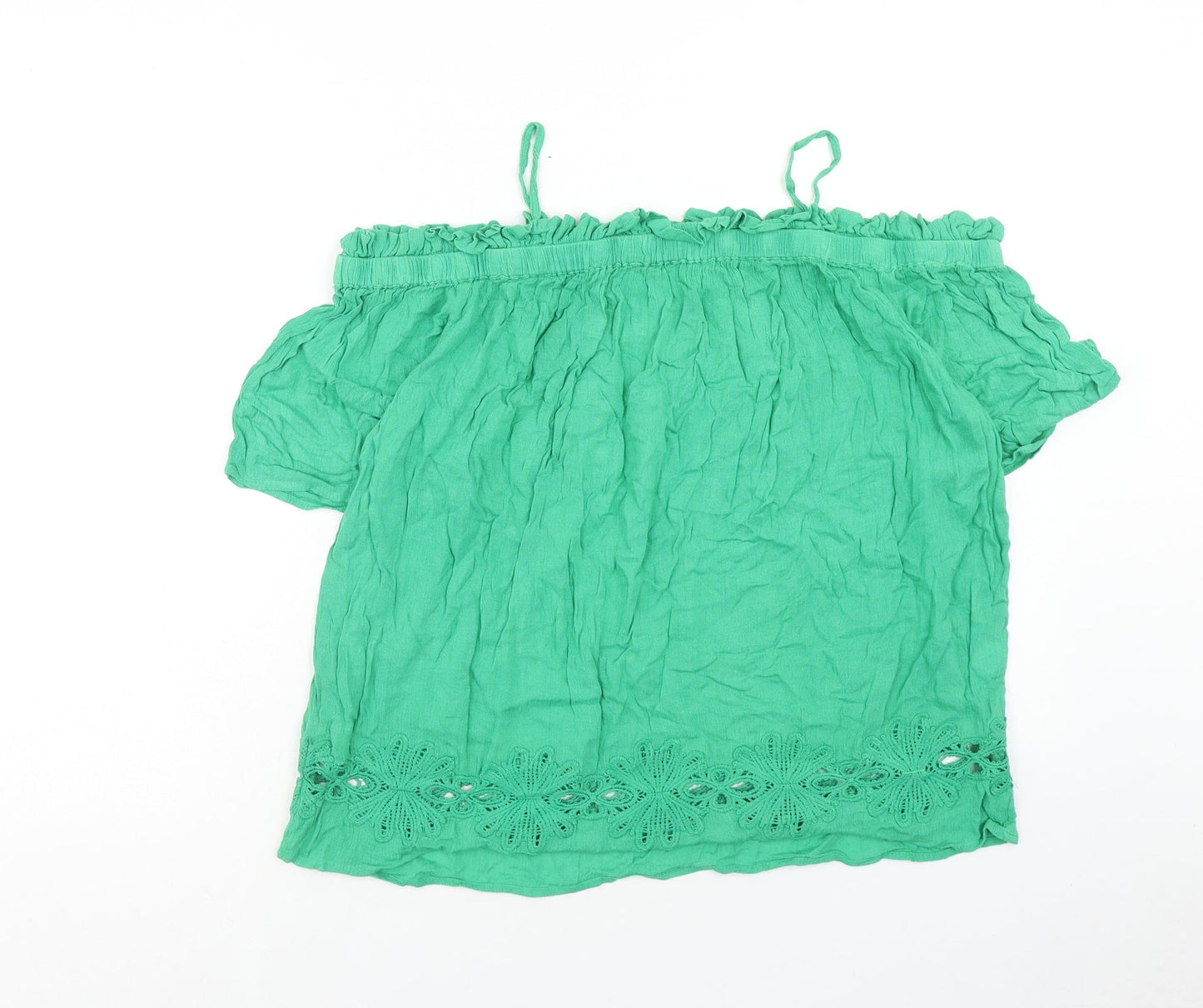 River Island Womens Green Viscose Basic Blouse Size 10 Square Neck - Cold Shoulder