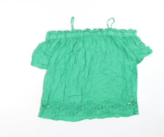 River Island Womens Green Viscose Basic Blouse Size 10 Square Neck - Cold Shoulder