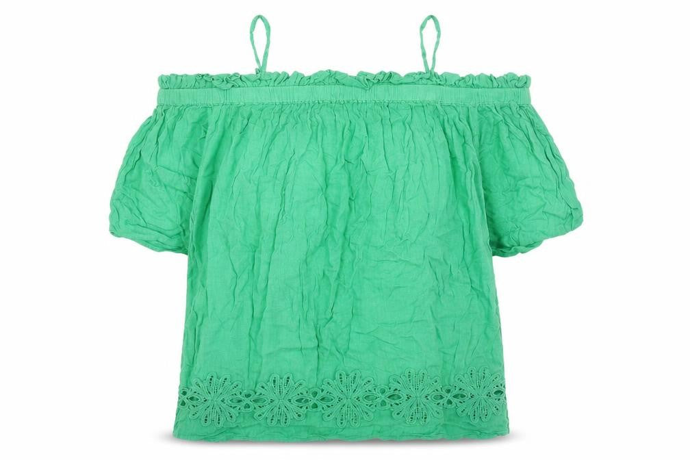 River Island Womens Green Viscose Basic Blouse Size 10 Square Neck - Cold Shoulder