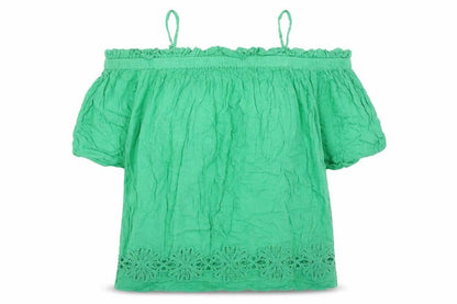 River Island Womens Green Viscose Basic Blouse Size 10 Square Neck - Cold Shoulder