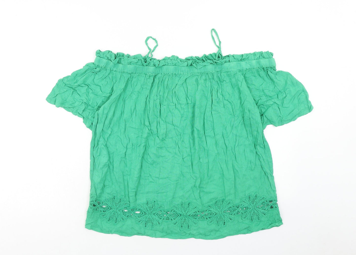 River Island Womens Green Viscose Basic Blouse Size 10 Square Neck - Cold Shoulder