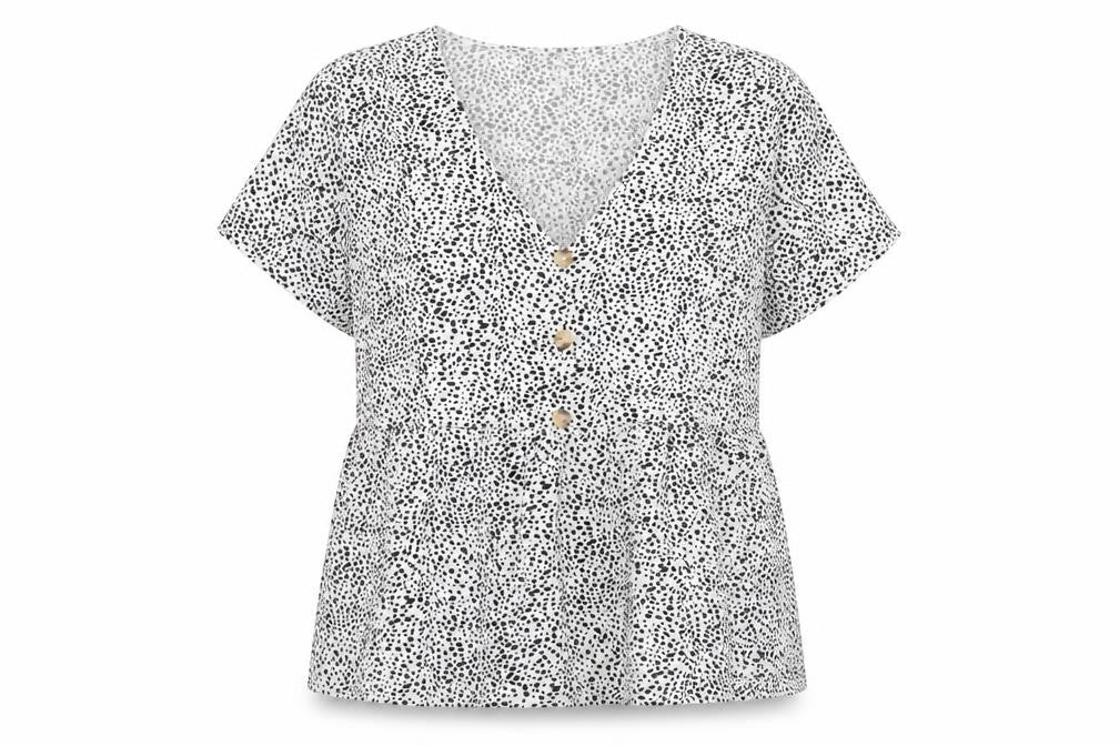SheIn Womens White Geometric Polyester Basic Blouse Size XL V-Neck - Smock
