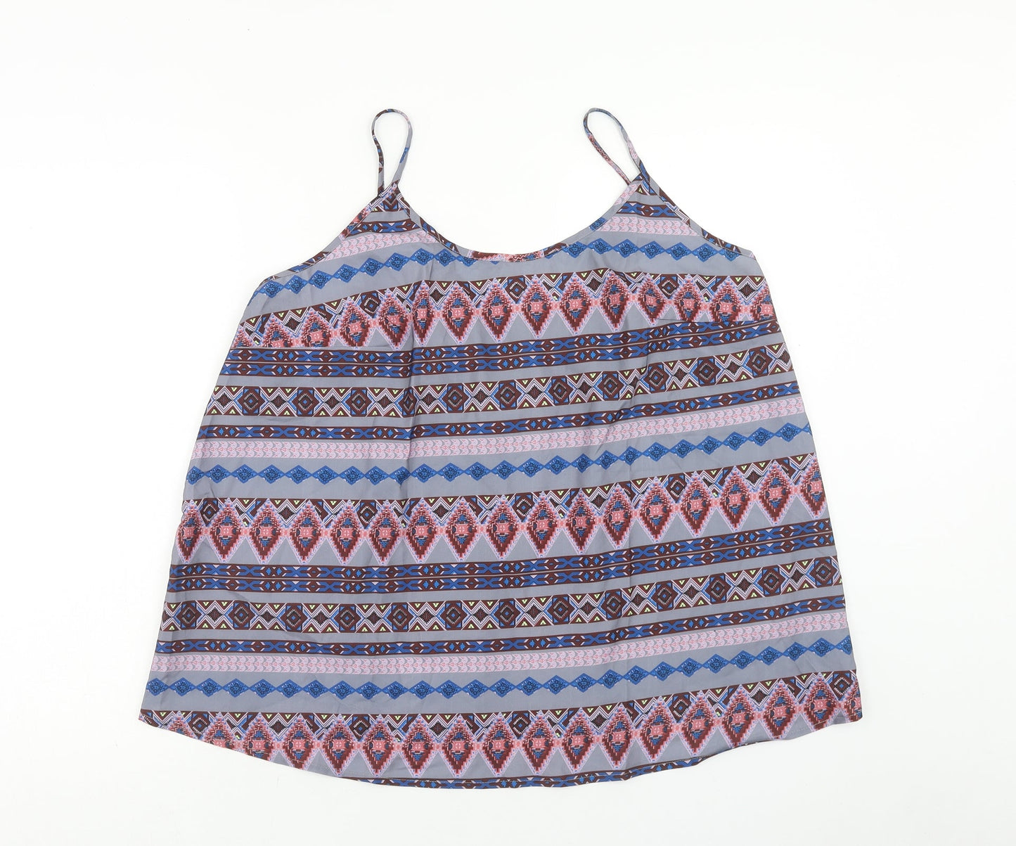 Preworn Womens Multicoloured Geometric Polyester Camisole Tank Size 2XL Scoop Neck