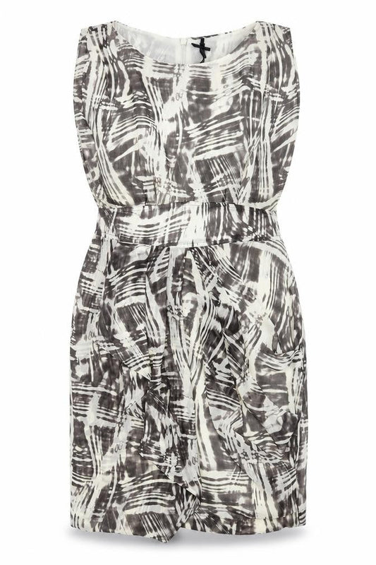 Next Womens Grey Geometric Polyester Pencil Dress Size 14 Boat Neck Zip