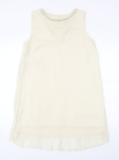 Next Womens Ivory Polyester Shift Size 14 Round Neck Button