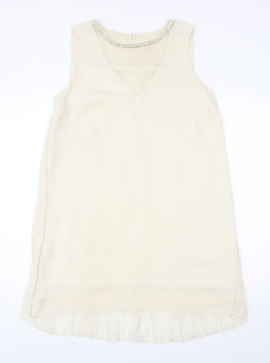 NEXT Womens Ivory Polyester Shift Size 14 Round Neck Button
