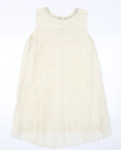 Next Womens Ivory Polyester Shift Size 14 Round Neck Button