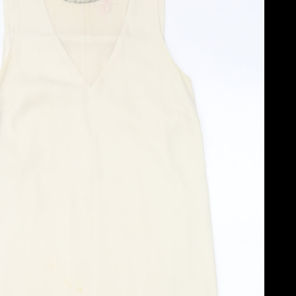 NEXT Womens Ivory Polyester Shift Size 14 Round Neck Button