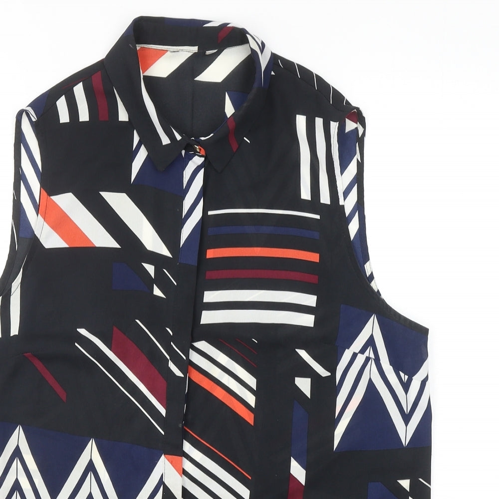 F&F Womens Black Geometric Polyester Basic Blouse Size 12 Collared