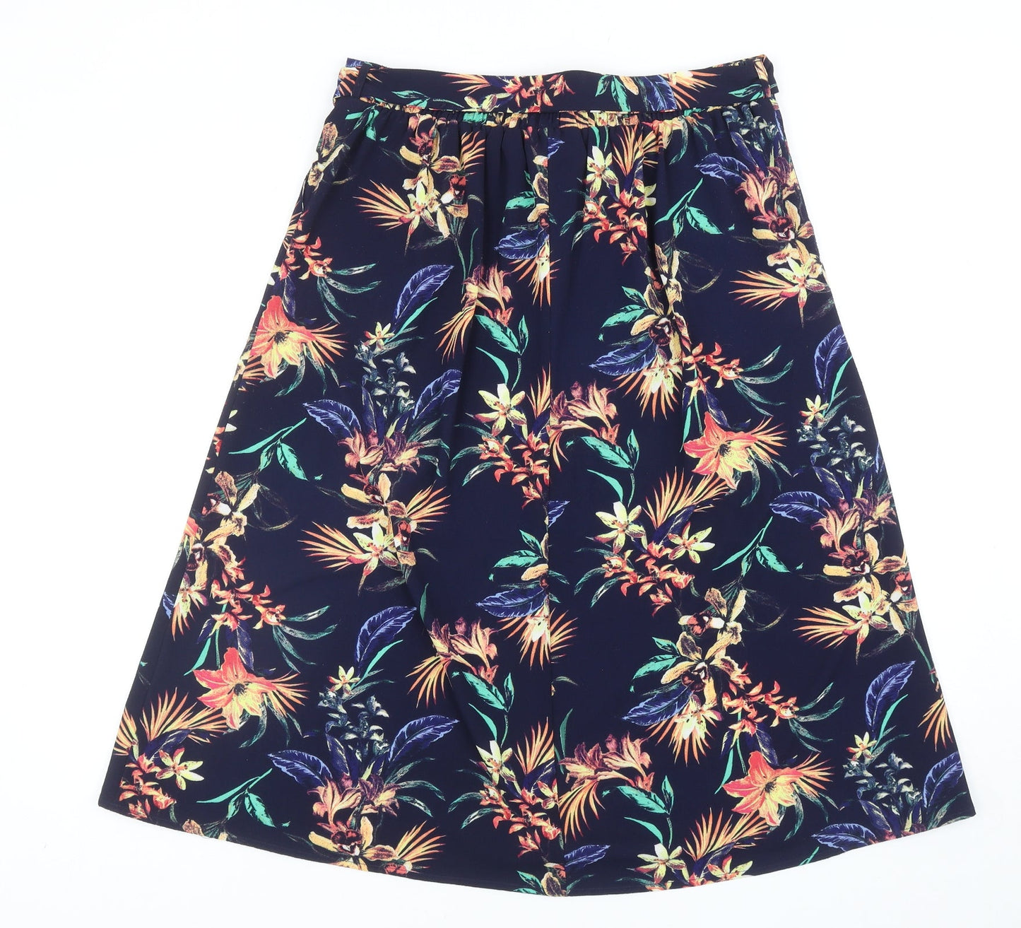 M&Co Womens Blue Floral Polyester Swing Skirt Size 12 Tie