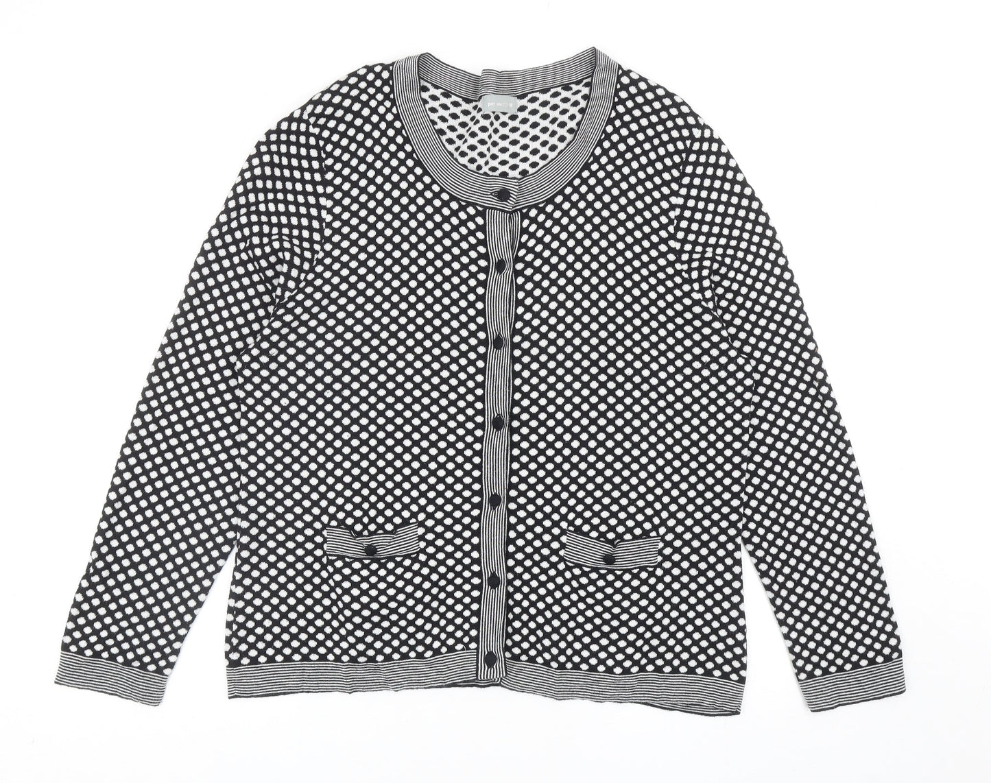 Per Una Womens Black Scoop Neck Polka Dot Cotton Cardigan Jumper Size 18