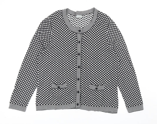 Per Una Womens Black Scoop Neck Polka Dot Cotton Cardigan Jumper Size 18