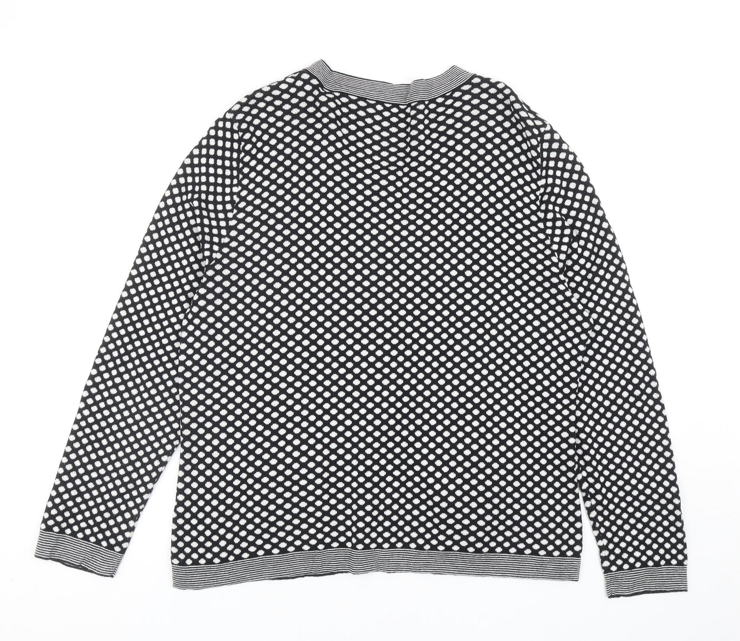 Per Una Womens Black Scoop Neck Polka Dot Cotton Cardigan Jumper Size 18