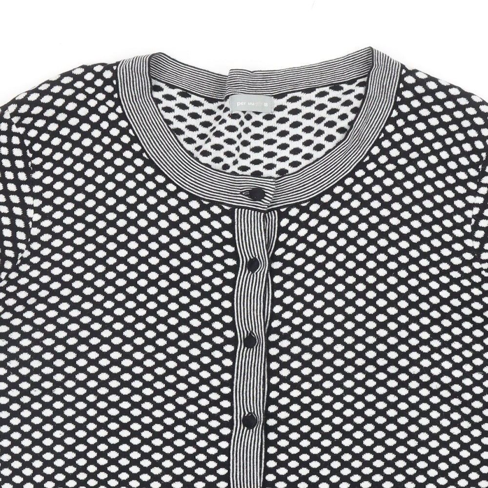 Per Una Womens Black Scoop Neck Polka Dot Cotton Cardigan Jumper Size 18