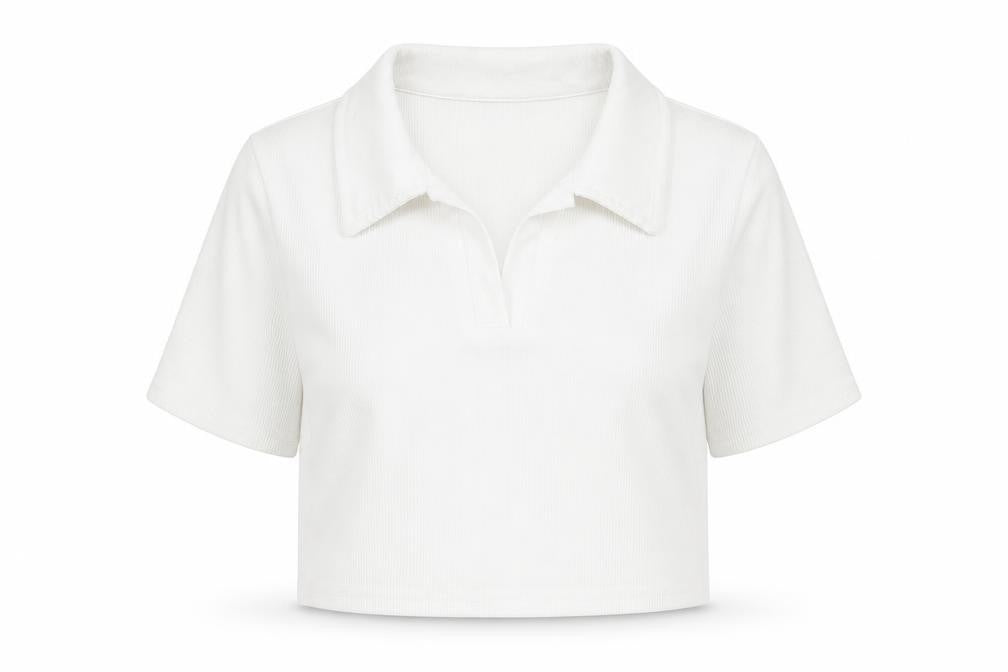 SheIn Womens White Cotton Cropped Polo Size M Collared