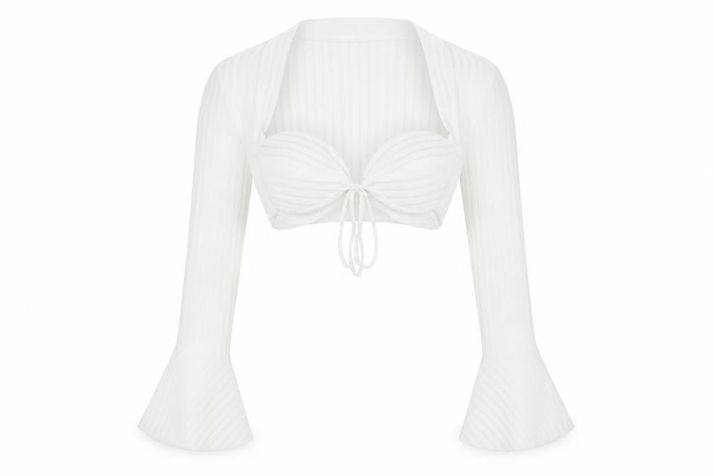 SHEIN Womens White Polyester Cropped Blouse Size XS Sweetheart - Bell Sleeve