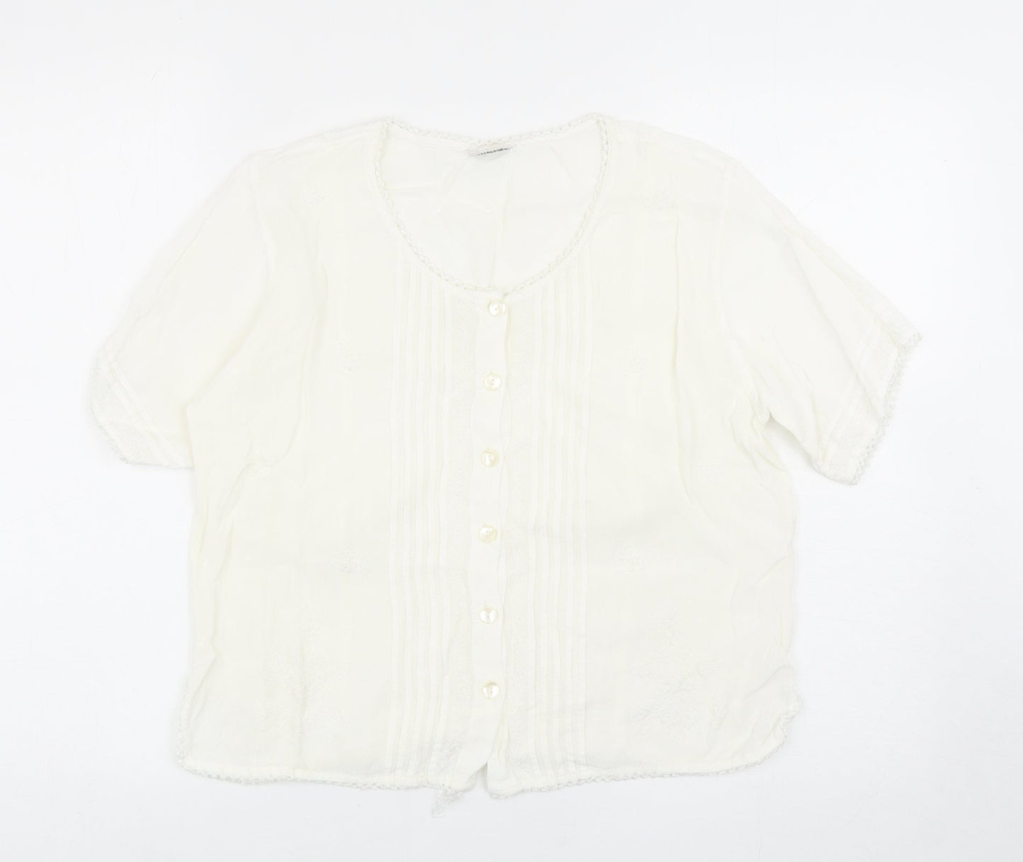WOW Womens White Viscose Basic Button-Up One Size Round Neck