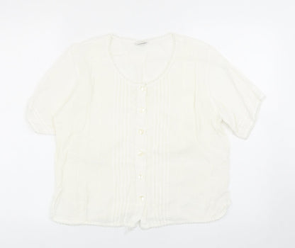 WOW Womens White Viscose Basic Button-Up One Size Round Neck