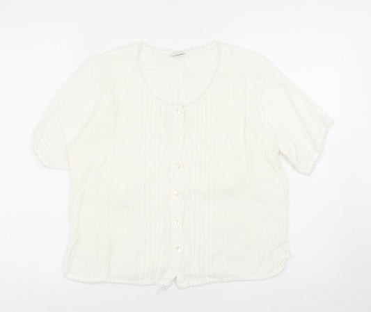 WOW Womens White Viscose Basic Button-Up One Size Round Neck