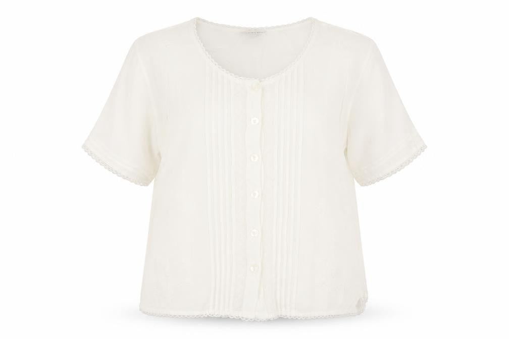 WOW Womens White Viscose Basic Button-Up One Size Round Neck
