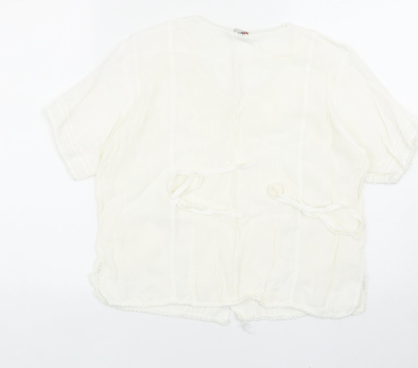 WOW Womens White Viscose Basic Button-Up One Size Round Neck