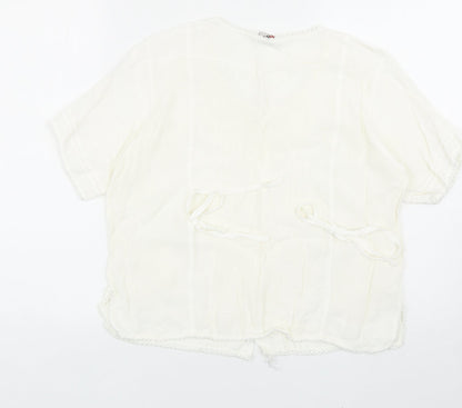 WOW Womens White Viscose Basic Button-Up One Size Round Neck