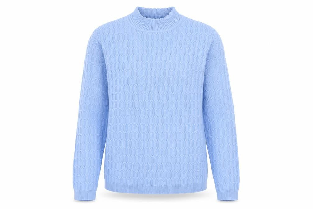EWM Womens Blue Mock Neck Acrylic Pullover Jumper Size M - Scallop Edge Collar