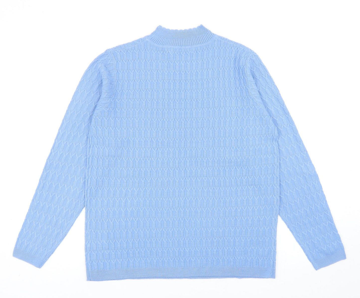 EWM Womens Blue Mock Neck Acrylic Pullover Jumper Size M - Scallop Edge Collar