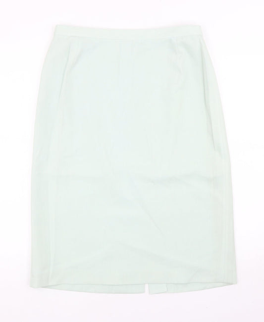 Preworn Womens Green Wool Straight & Pencil Skirt Size 14 Button