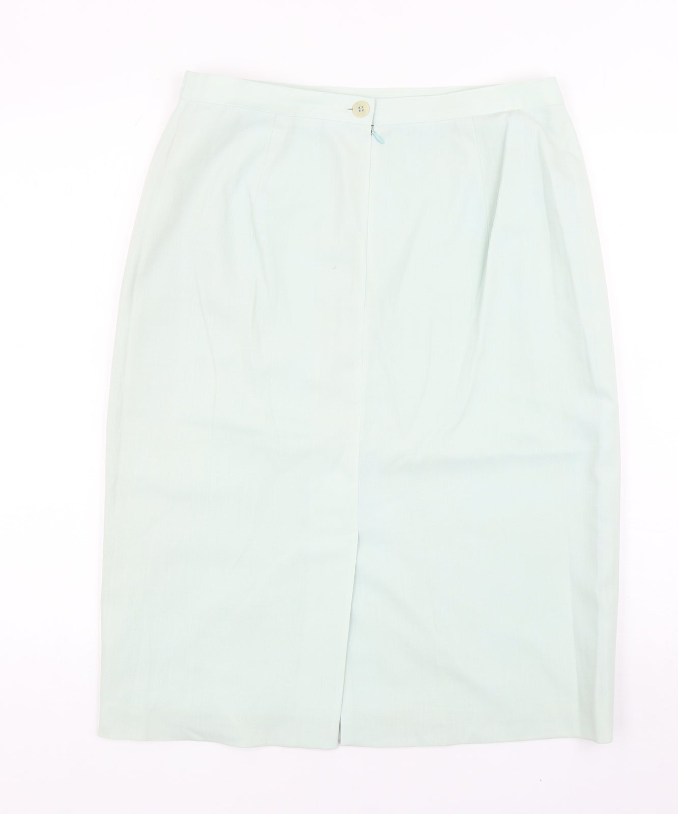 Preworn Womens Green Wool Straight & Pencil Skirt Size 14 Button