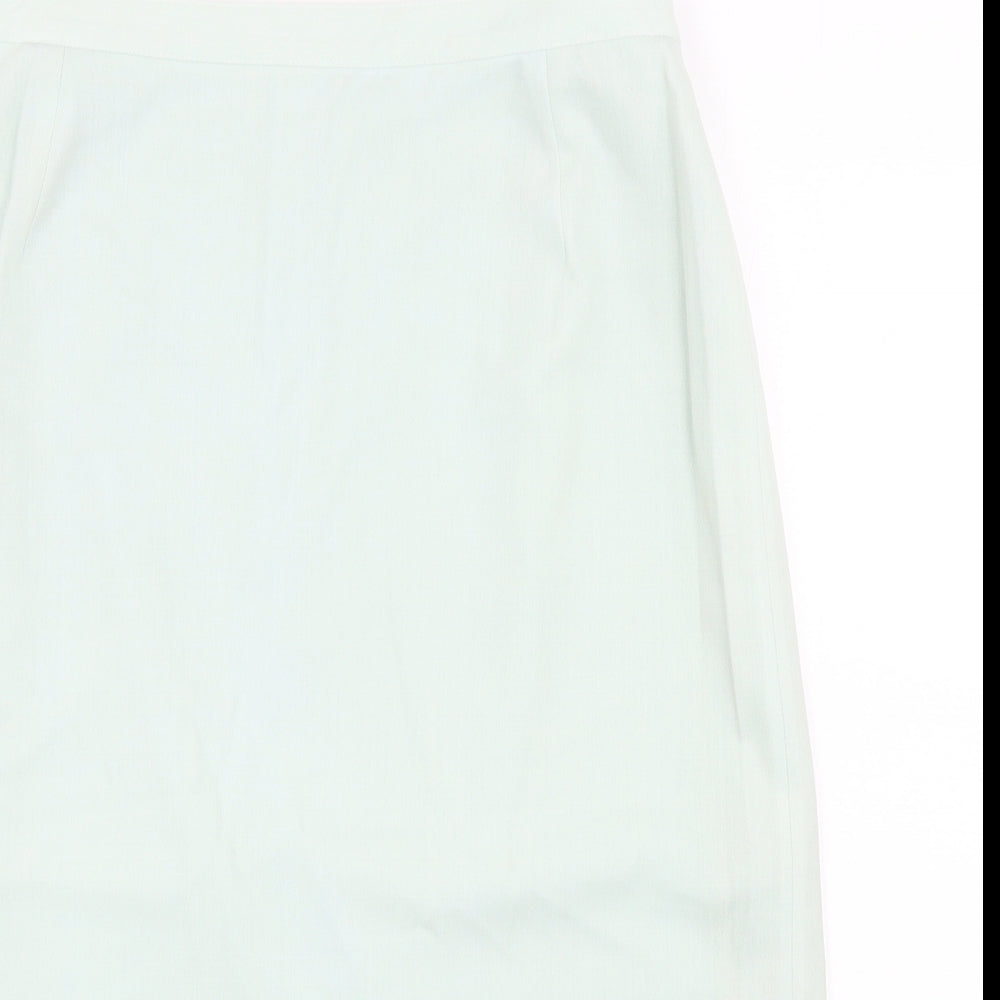 Preworn Womens Green Wool Straight & Pencil Skirt Size 14 Button